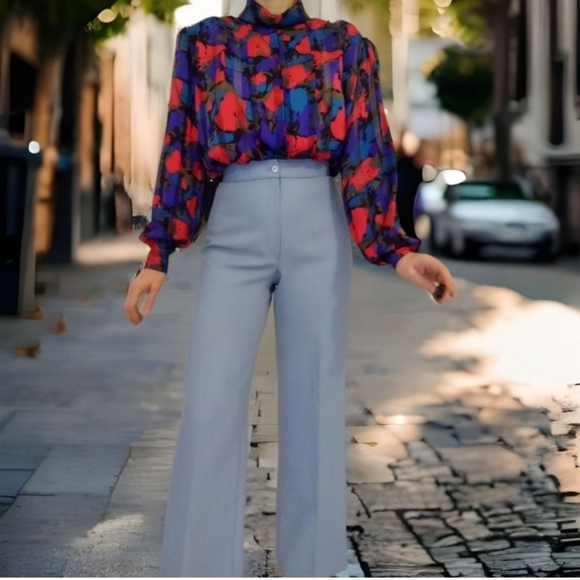 Vtg Mock Neck Blouse - Picture 2 of 8